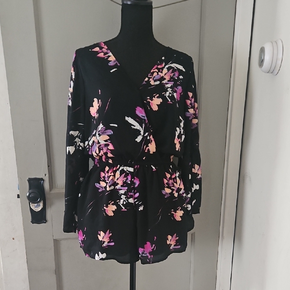 American Eagle Outfitters Black Floral Wrap Jumpsuit